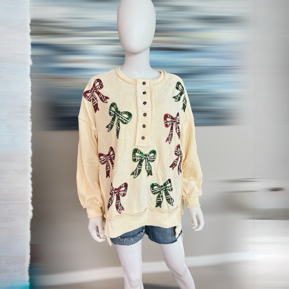 Peach love California oversized corduroy holiday pullover S M L - Picture 4 of 8